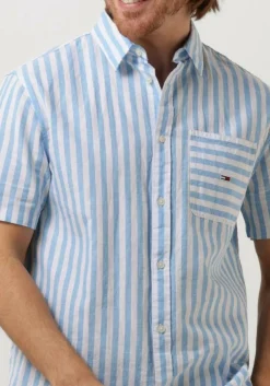 lichtblauwe tommy jeans casual overhemd tjm rlx ss stripe linen shirt