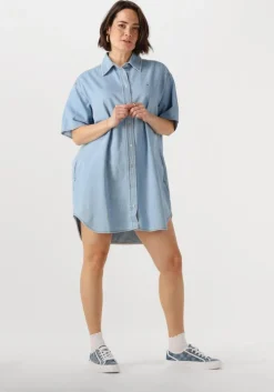 lichtblauwe tommy jeans mini jurk ss shirt dress ext