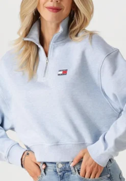lichtblauwe tommy jeans trui tjw bxy crp badge 1/4zip