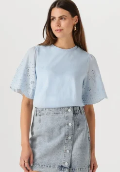 lichtblauwe y.a.s. t-shirt yaslex ss top w. emb sleeves s. noos