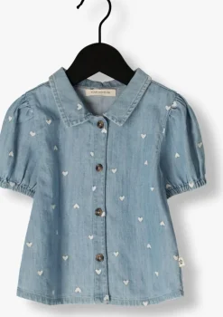 lichtblauwe your wishes blouses slub denim puff sleeve shirt