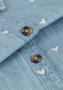 lichtblauwe your wishes blouses slub denim puff sleeve shirt