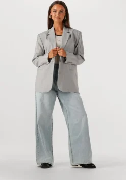 lichtgrijze alix the label blazer woven flowy blazer