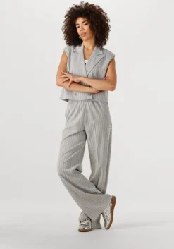 lichtgrijze alix the label wijde broek ladies woven pinstripe pants