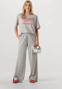lichtgrijze alix the label wijde broek ladies woven pinstripe pants
