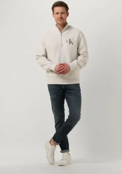 lichtgrijze calvin klein trui monologo waffle half zip hwk
