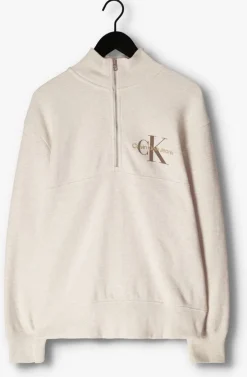 lichtgrijze calvin klein trui monologo waffle half zip hwk