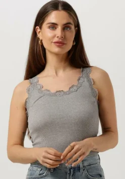 lichtgrijze rosemunde top silk top w/ lace