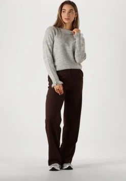 lichtgrijze selected femme trui slflulu ls knit frill cuff o-neck