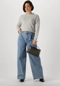 lichtgrijze selected femme trui slflulu ls knit frill cuff o-neck