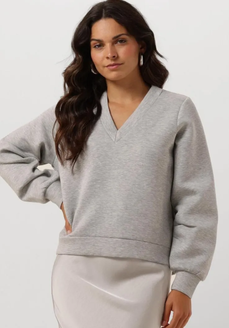 lichtgrijze selected femme trui slfjamila ls v-neck sweat
