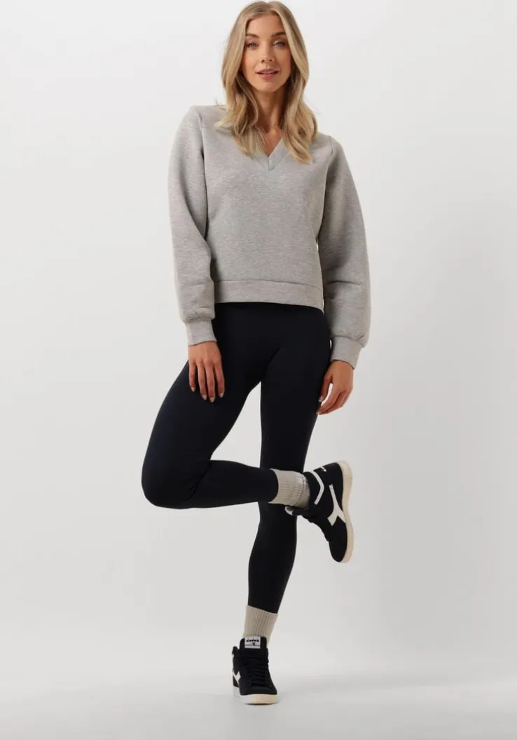 lichtgrijze selected femme trui slfjamila ls v-neck sweat