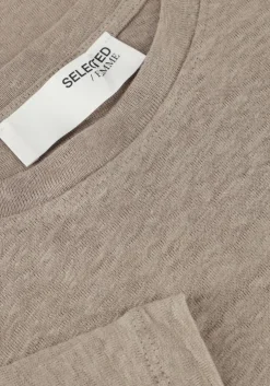 lichtgrijze selected femme t-shirt slfvilja linen ss tee
