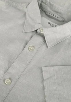 lichtgrijze selected homme casual overhemd slhreg-sun shirt ss noos