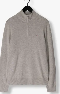 lichtgrijze tommy hilfiger trui lambswool zip mock
