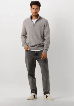 lichtgrijze tommy hilfiger trui lambswool zip mock
