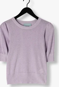 lila minus t-shirt liva puff sleeve metallic knit pullover
