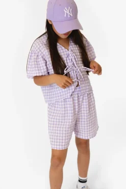 lila salty stitch blouses gingham blouse