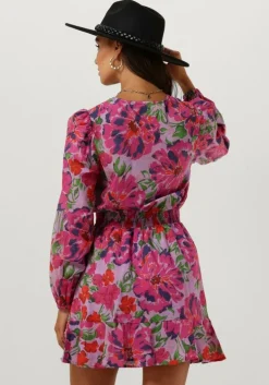 multi alix the label mini jurk ladies woven painted flower broderie dress