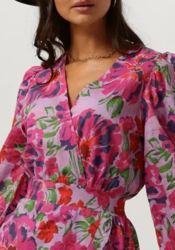 multi alix the label mini jurk ladies woven painted flower broderie dress