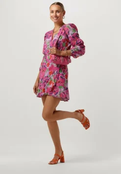 multi alix the label mini jurk ladies woven painted flower broderie dress