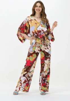 multi summum wijde broek trouser festival print on viscose satin