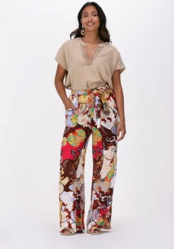 multi summum wijde broek trouser festival print on viscose satin