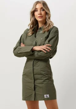 olijf calvin klein mini jurk soft touch shirt dress