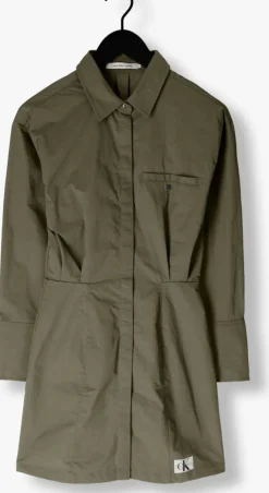 olijf calvin klein mini jurk soft touch shirt dress