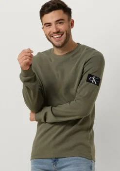 olijf calvin klein trui badge waffle ls tee