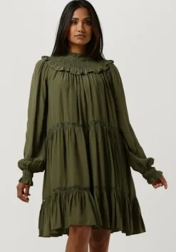 olijf scotch & soda mini jurk smocked and tiered long sleeved dress