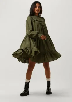 olijf scotch & soda mini jurk smocked and tiered long sleeved dress