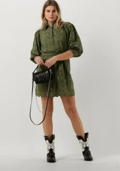olijf scotch & soda mini jurk puff sleeve cotton midi dress