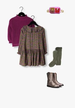 olijf your wishes mini jurk vivid flower collar dress