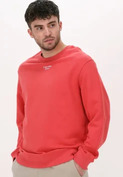 oranje calvin klein sweater stacked logo crew neck