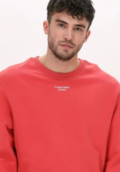 oranje calvin klein sweater stacked logo crew neck