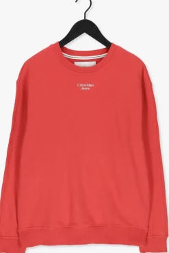 oranje calvin klein sweater stacked logo crew neck