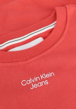 oranje calvin klein sweater stacked logo crew neck