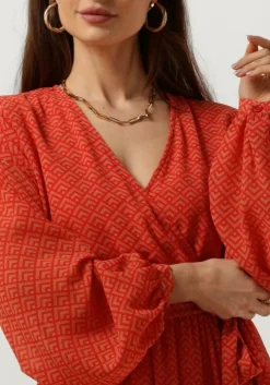 oranje colourful rebel midi jurk embla small geo balloon sleeve midi dress