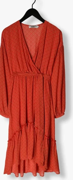 oranje colourful rebel midi jurk embla small geo balloon sleeve midi dress