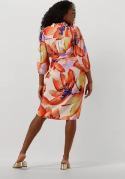 oranje jansen amsterdam midi jurk wbf514 woven print dress kneelength v-neck 3/4 puffed sleeve