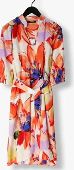 oranje jansen amsterdam midi jurk wbf514 woven print dress kneelength v-neck 3/4 puffed sleeve