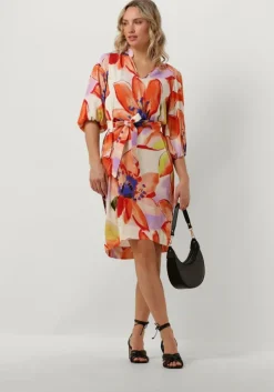 oranje jansen amsterdam midi jurk wbf514 woven print dress kneelength v-neck 3/4 puffed sleeve