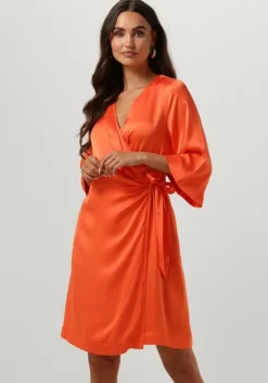 oranje selected femme mini jurk slffranziska 3/4 short satin wrap dress