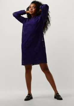 paarse jansen amsterdam mini jurk lc587 dress lace long sleeves