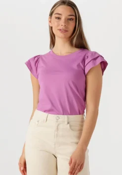 paarse selected femme t-shirt slfcamila ss ruffle tee