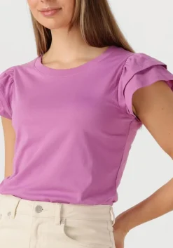 paarse selected femme t-shirt slfcamila ss ruffle tee