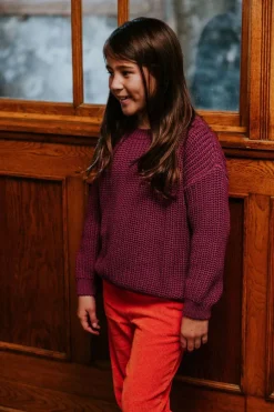 paarse yuki kidswear trui chunky knitted sweater