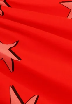 rode carlijnq mini jurk stars-dress longsleeve ruffles