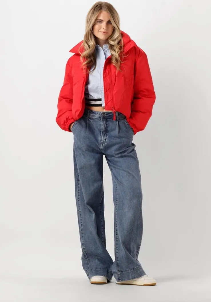 rode co'couture gewatteerde jas frosty crop purr jacket